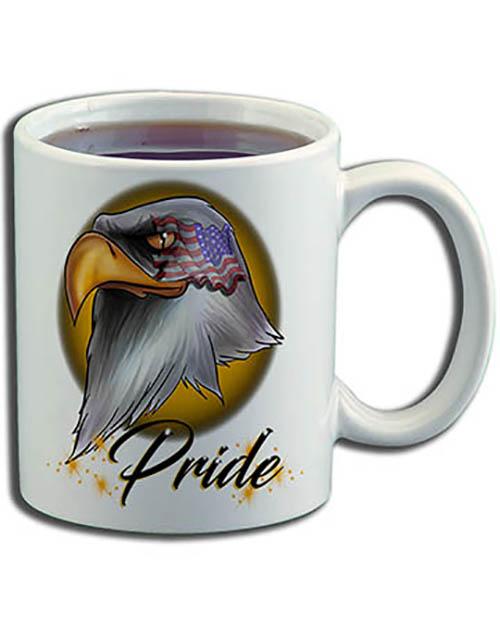 I013 Personalized Airbrush American Flag Bald Eagle Ceramic Coffee Mug Design Yours