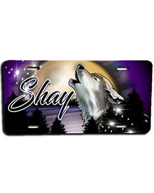 I011 Personalized Airbrush Howling Wolf License Plate Tag Design Yours