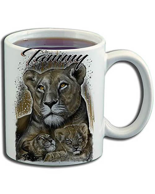 I014 Personalized Airbrush Tiger and Cubs Ceramic Coffee Mug Design Yours