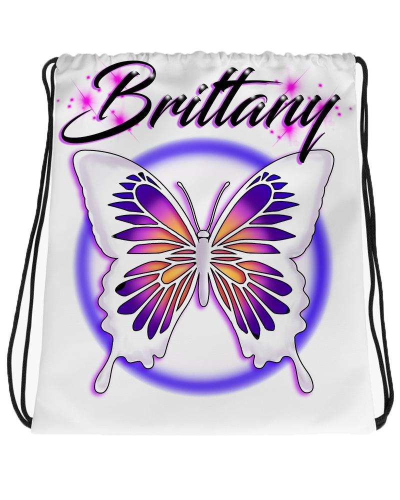 I012 Digitally Airbrush Painted Personalized Custom butterfly Drawstring Backpack