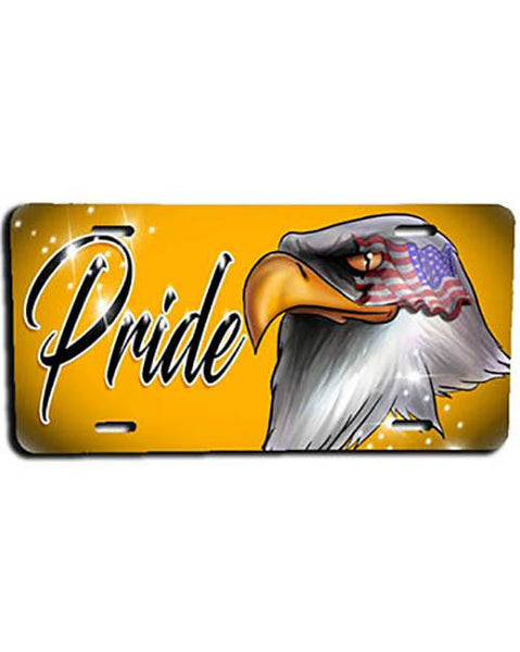 I013 Personalized Airbrush American Flag Bald Eagle License Plate Tag Design Yours