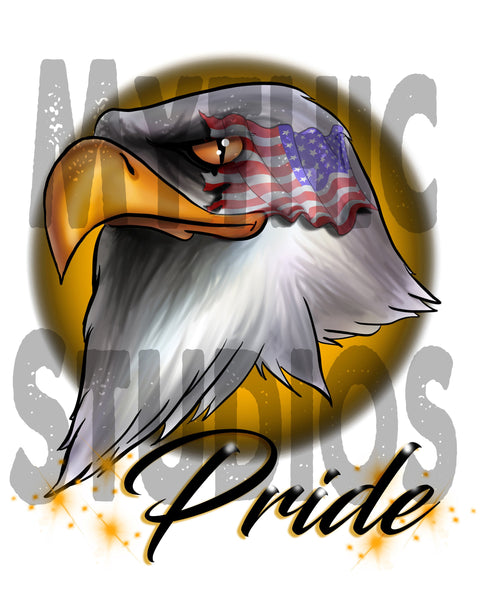 I013 Personalized Airbrush American Flag Bald Eagle Tee Shirt Design Yours