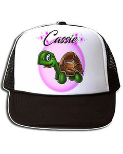 I017 Personalized Airbrush Turtle Snapback Trucker Hat Design Yours