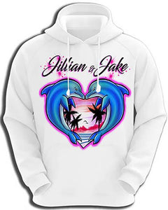 I018 Personalized Airbrush Dolphin Heart Hoodie Sweatshirt Design Yours