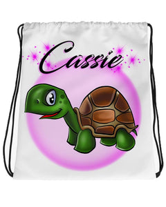 I017 Digitally Airbrush Painted Personalized Custom turtle cartoon Drawstring Backpack