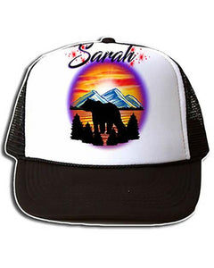 I020 Personalized Airbrush Bear Snapback Trucker Hat Design Yours