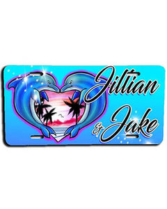 I018 Personalized Airbrush Dolphin Heart License Plate Tag Design Yours
