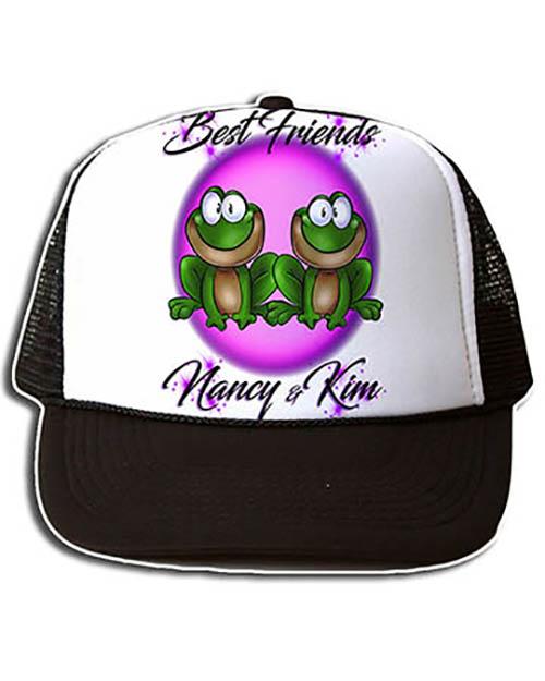 I022 Personalized Airbrush Best Friend Frogs Snapback Trucker Hat Design Yours