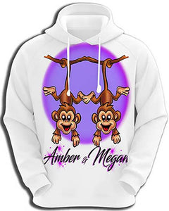 I023 Personalized Airbrush Best Friend Monkeys Hoodie Sweatshirt Design Yours