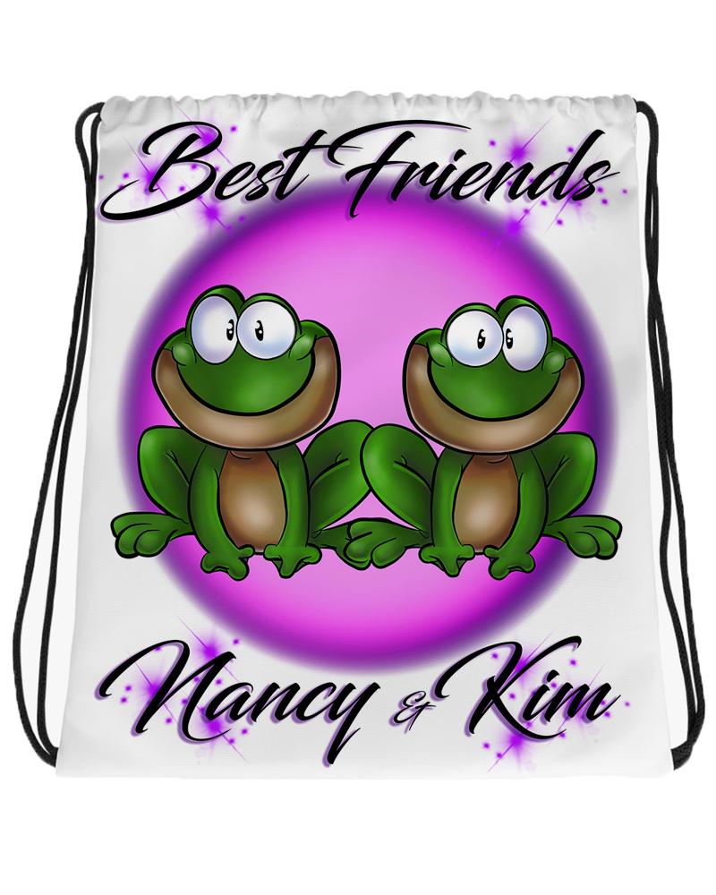 I022 Digitally Airbrush Painted Personalized Custom frogs best friend Drawstring Backpack