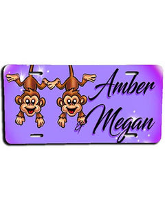 I023 Personalized Airbrush Best Friend Monkeys License Plate Tag Design Yours