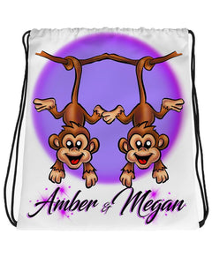 I023 Digitally Airbrush Painted Personalized Custom monkeys best friend cartoon Drawstring Backpack
