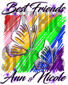 I024 Personalized Airbrush Best Friend Butterflies Tee Shirt Design Yours