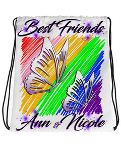 I024 Digitally Airbrush Painted Personalized Custom butterflies best friend Drawstring Backpack