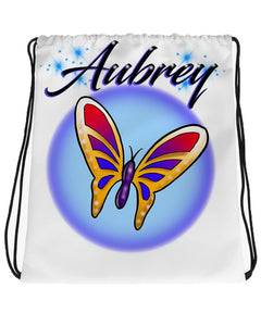 I026 Digitally Airbrush Painted Personalized Custom butterfly logo party  Drawstring Backpack