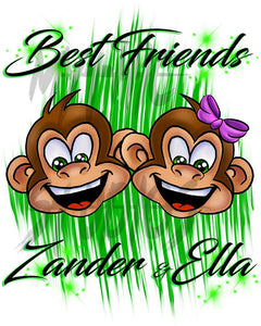 I027 Digitally Airbrush Painted Personalized Custom monkeys best friend sibling Drawstring Backpack