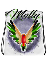 I029 Digitally Airbrush Painted Personalized Custom Bird Drawstring Backpack
