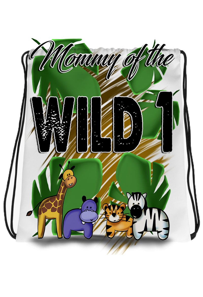 I031 Digitally Airbrush Painted Personalized Custom Safari Animals cartoon Drawstring Backpack