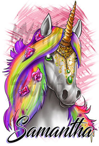 I032 Digitally Airbrush Painted Personalized Custom Unicorn Rainbow  Adult and Kids Hoodie Sweatshirt