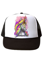 I032 Digitally Airbrush Painted Personalized Custom Unicorn Rainbow    Snapback Trucker Hats