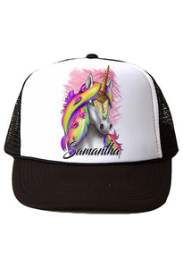 I032 Digitally Airbrush Painted Personalized Custom Unicorn Rainbow    Snapback Trucker Hats
