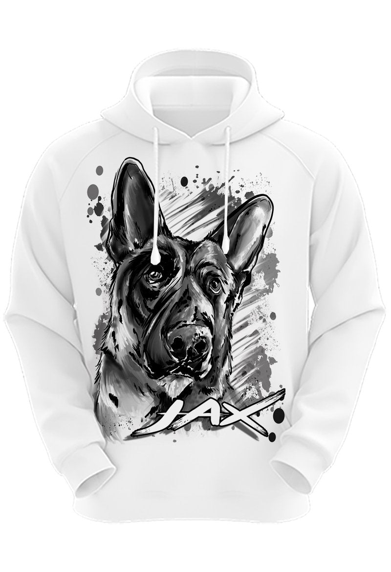 I036 Digitally Airbrush Painted Personalized Custom German Shepard Dog  Adult and Kids Hoodie Sweatshirt