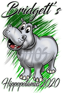 I037 Digitally Airbrush Painted Personalized Custom Hippo Cartoon  Adult and Kids T-Shirt
