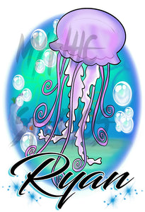 I038 Digitally Airbrush Painted Personalized Custom Jellyfish cartoon Drawstring Backpack