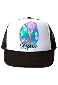 I038 Digitally Airbrush Painted Personalized Custom Jellyfish    Snapback Trucker Hats