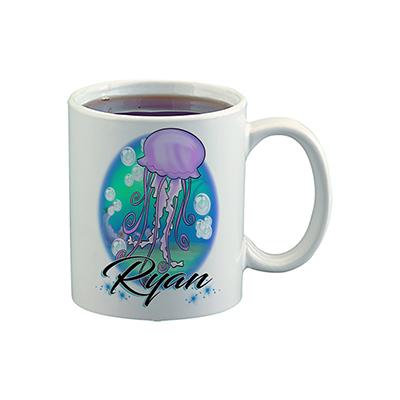 I038 Digitally Airbrush Painted Personalized Custom Jellyfish    Ceramic Coffee Mug