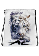 I039 Digitally Airbrush Painted Personalized Custom White Tiger Drawstring Backpack