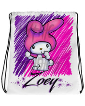 LB005 Digitally Airbrush Painted Personalized Custom Kitty Rabbit Drawstring Backpack