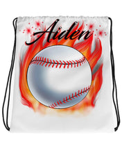 LG001 Digitally Airbrush Painted Personalized Custom Baseball Fire  Drawstring Backpack