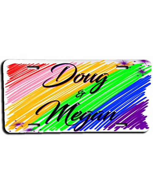 A001 Personalized custom airbrushed couples name writing rainbow Color License Plate Tag Design Yours