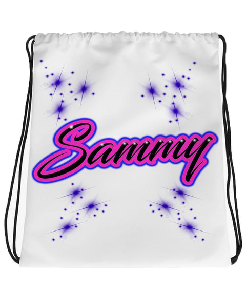 A005 Digitally Airbrush Painted Personalized Custom Name Writing Color Party Design Gift   Drawstring Backpack