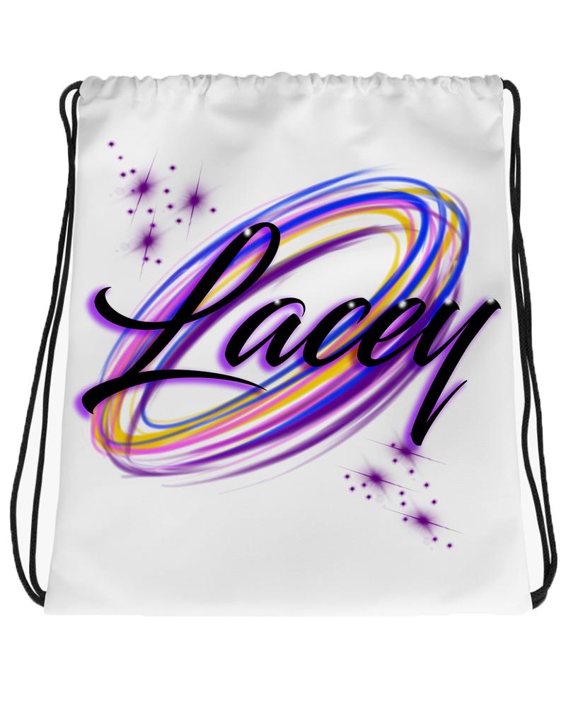A008 Digitally Airbrush Painted Personalized Custom Name Writing Color Party Design Gift   Drawstring Backpack
