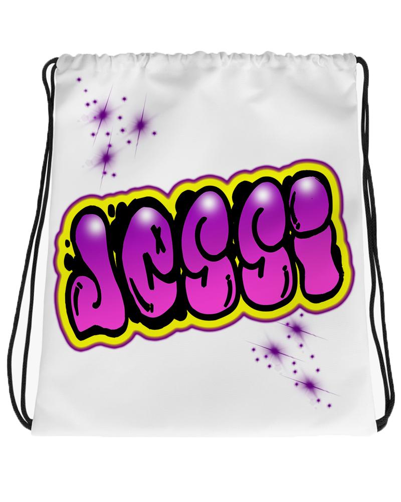 A009 Digitally Airbrush Painted Personalized Custom Name Writing Color Party Design Gift   Drawstring Backpack