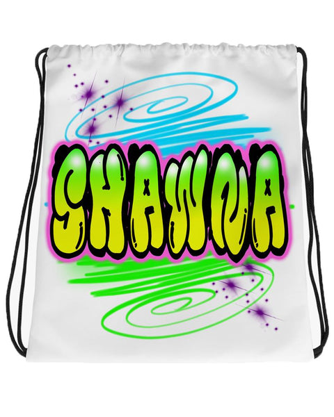 A010 Digitally Airbrush Painted Personalized Custom Name Writing Color Party Design Gift   Drawstring Backpack