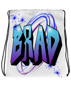 A012 Digitally Airbrush Painted Personalized Custom Name Writing Color Party Design Gift   Drawstring Backpack