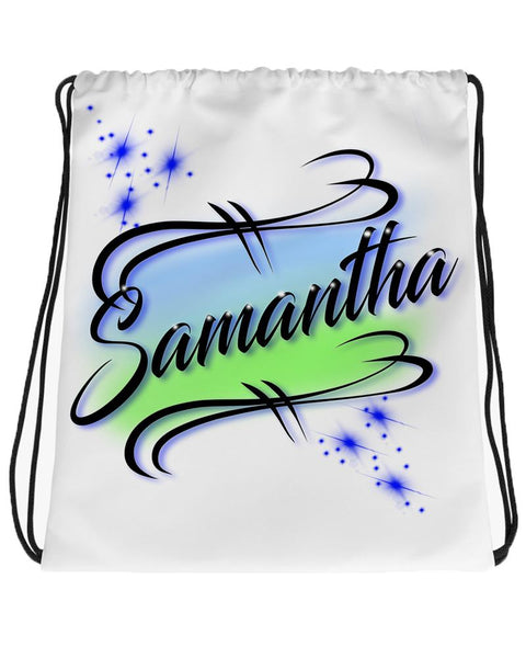 A015 Digitally Airbrush Painted Personalized Custom Name Writing Color Party Design Gift   Drawstring Backpack