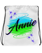 A016 Digitally Airbrush Painted Personalized Custom Name Writing Color Party Design Gift  Drawstring Backpack