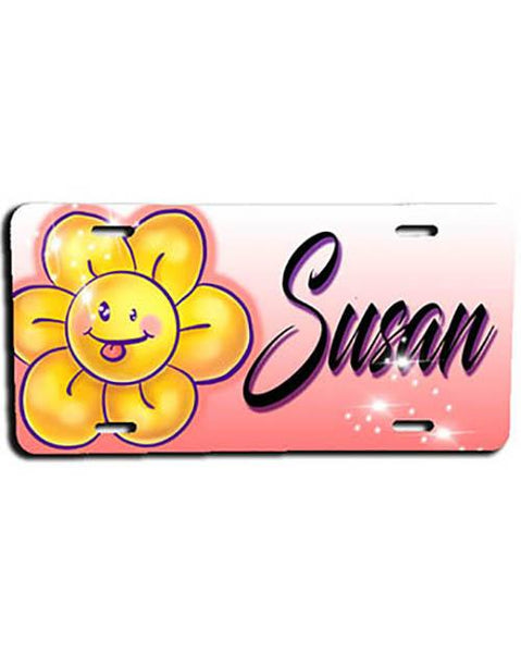 B034 Personalized Airbrush Flower Smiley License Plate Tag Design Yours
