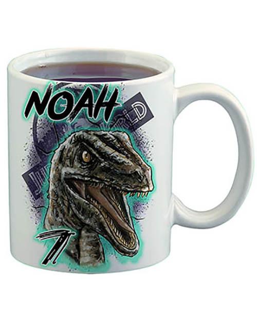 C078 custom personalized airbrush Blue Raptor Dinosaur Ceramic Coffee Mug Design Yours