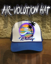 E004 Personalized Airbrush Beach Scene Snapback Trucker Hat Design Yours