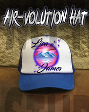 E005 Personalized Airbrush Mountain Landscape Snapback Trucker Hat Design Yours