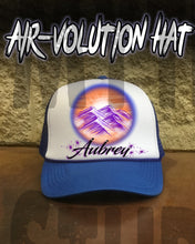 E006 Personalized Airbrush Mountain Scene Snapback Trucker Hat Design Yours