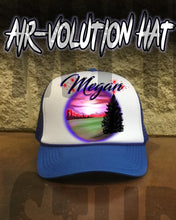 E007 Personalized Airbrush Mountain Landscape Snapback Trucker Hat Design Yours