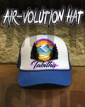E008 Personalized Airbrush Mountain Scene Snapback Trucker Hat Design Yours
