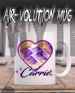 E016 Personalized Airbrush Heart Mountain Landscape Ceramic Coffee Mug Design Yours
