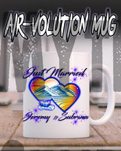 E017 Personalized Airbrush Hearts Mountain Landscape Ceramic Coffee Mug Design Yours